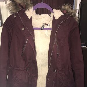 Women maroon parka-H&M